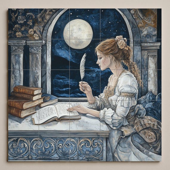 Mural cerámico histórico de la Dama con Pluma de Moonlit Arch — vista 3