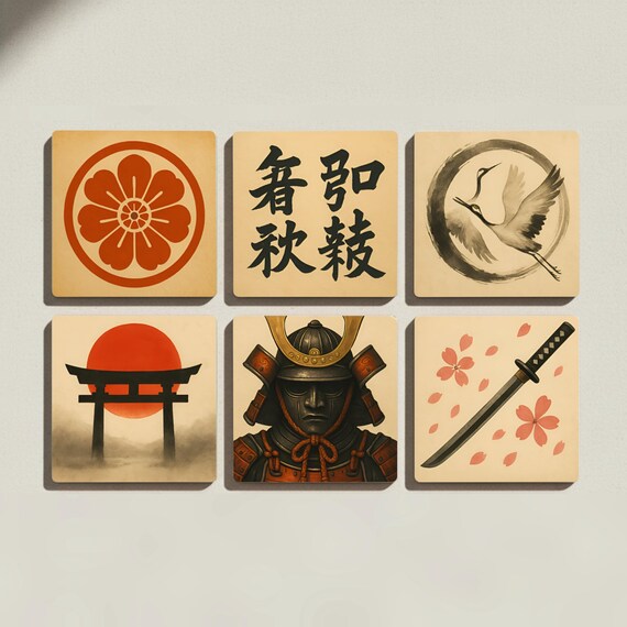 Inspiración japonesa / Posavasos de azulejos con símbolos tradicionale — vista 3