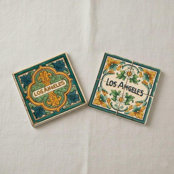 Los Ángeles / Juego de posavasos de azulejos españoles de Los Ángeles 