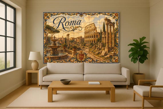 Mural de azulejos de cerámica del Coliseo de Roma, decoración de pared histór… — vista 2