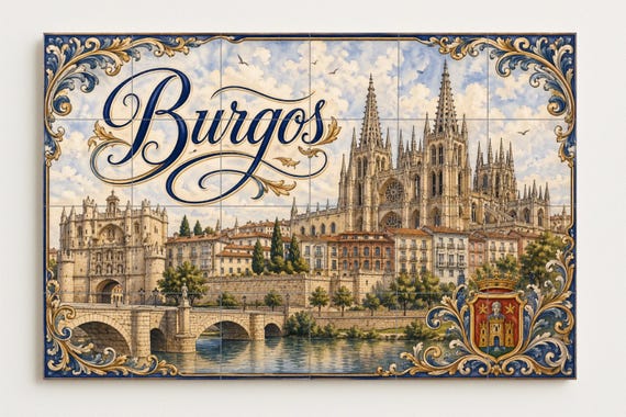 Mural de azulejos de cerámica de la Catedral de Burgos, decoración de pared g… — vista 3