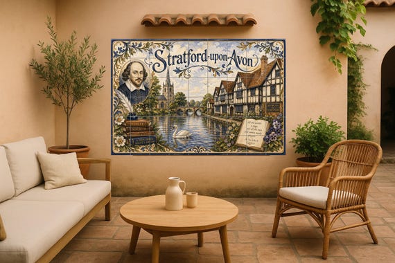 Mural de azulejos de cerámica de Stratford-upon-Avon, arte mural de Shakespea… — vista 4