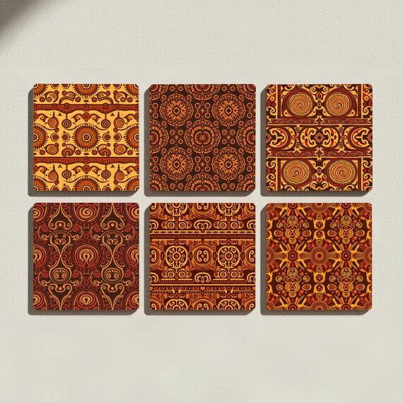 African Tribal Ceramic Coaster Set — vista 3