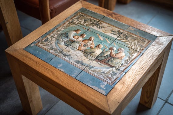 Mural de cerámica bíblico con Jesús y los apóstoles junto al mar, arte religi…