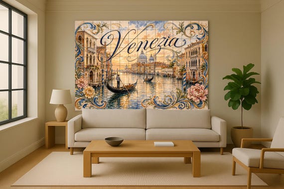 Mural de azulejos de cerámica del Gran Canal de Venecia, decoración romántica… — vista 2