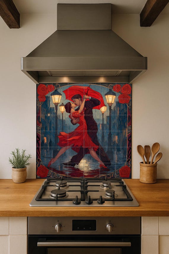 Mural de azulejos Tango bajo la lluvia
