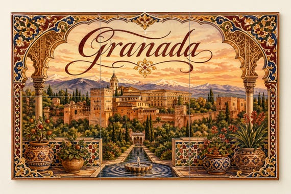 Mural de azulejos de cerámica de la Alhambra de Granada, decoración de pared … — vista 3