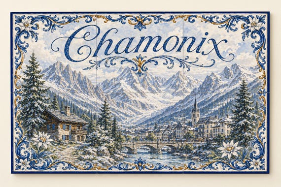 Mural de azulejos de cerámica Chamonix Mont Blanc, decoración de pared alpina… — vista 4