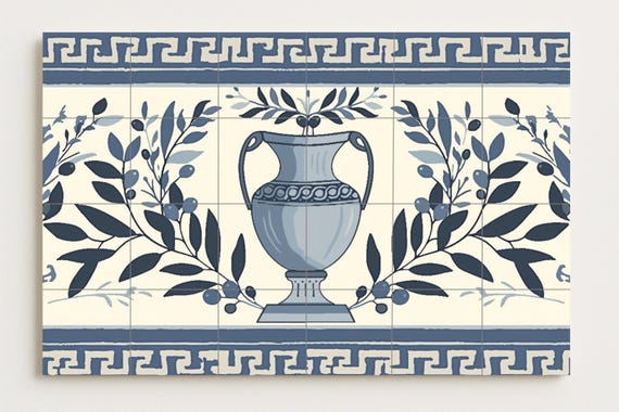 Mural de azulejos con jarrón de aceitunas griegas — vista 2