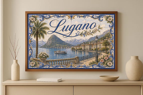 Mural de azulejos de cerámica de Lugano, Suiza, arte mural del lago de Lugano… — vista 3