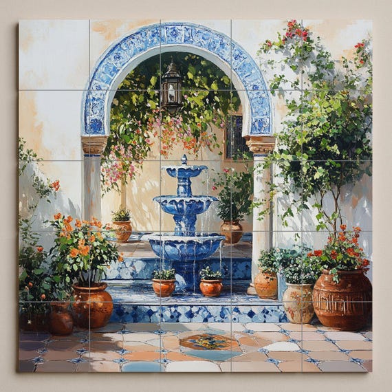 Mural de fuente en patio mediterráneo — vista 3