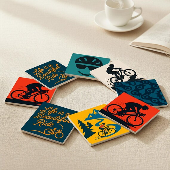 Temática de ciclismo / Posavasos de azulejos inspirados en bicicletas — vista 4