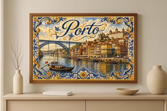 Mural de azulejos cerámicos de Porto Portugal, decoración de la pared del río… — vista 2