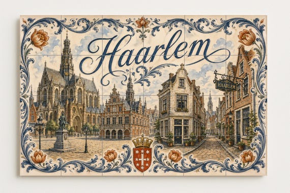 Mural de azulejos de cerámica de Haarlem, Países Bajos, arte mural de la hist… — vista 4