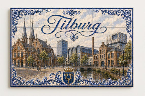 Mural de azulejos de cerámica Tilburg LocHal, arte mural del horizonte de Del… — vista 4