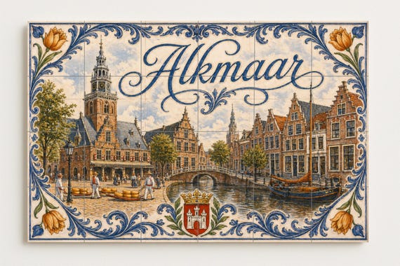 Mural de azulejos de cerámica de Alkmaar, Países Bajos, arte mural de la ciud… — vista 4