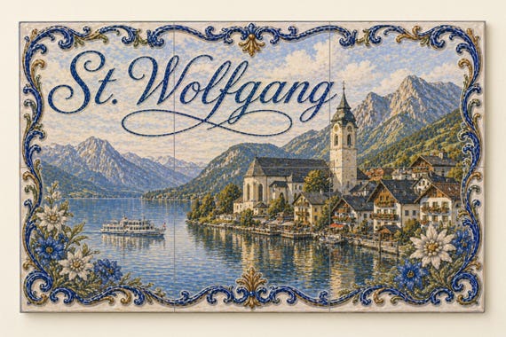 Mural de azulejos de cerámica de San Wolfgang, Austria, con decoración de par… — vista 3