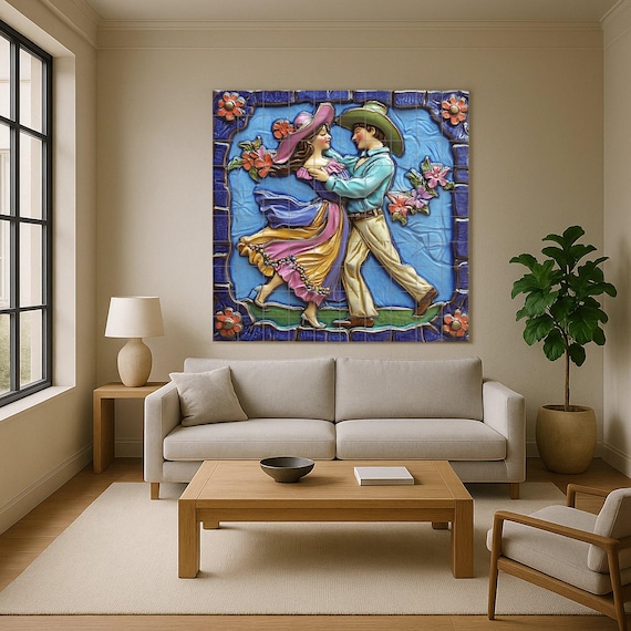 Mural de azulejos de danza folclórica mexicana