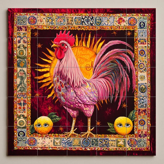Mural de azulejos de cerámica con un gallo vibrante — vista 2