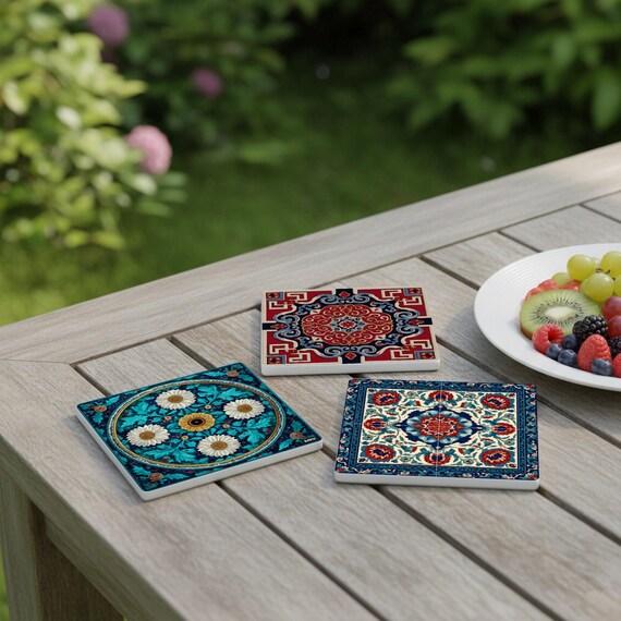 Azulejos persas con diseño de medallón floral safávida — vista 4