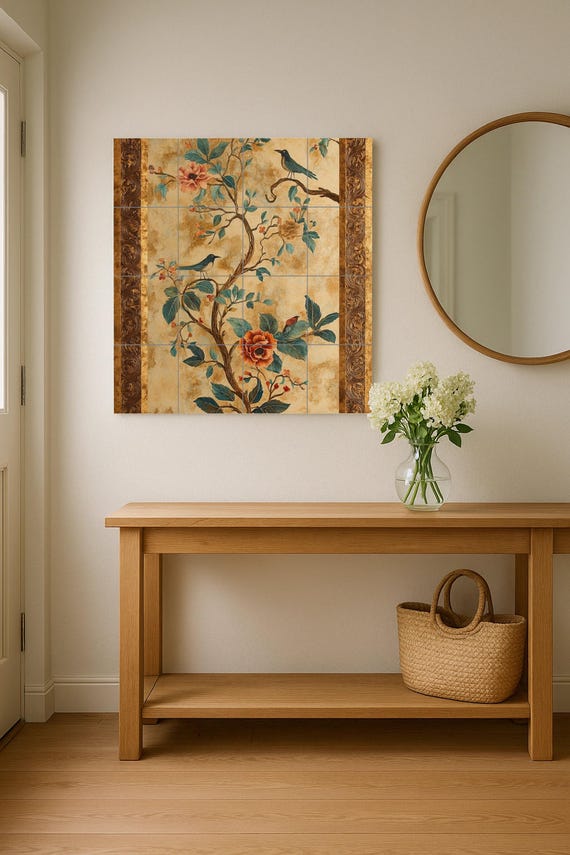 Mural cerámico con flores y pájaros — vista 2