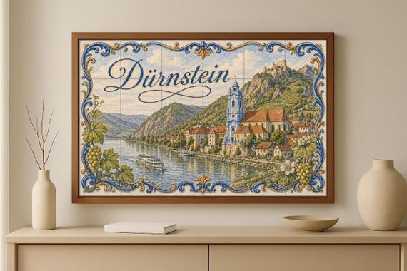 Mural de azulejos de cerámica de Dürnstein, Austria; Arte mural de viñedos de… — vista 3
