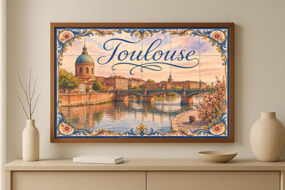 Mural de azulejos de cerámica de Toulouse, decoración de pared ribereña franc… — vista 3