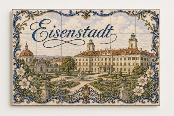 Mural de azulejos de cerámica de Eisenstadt, Austria, arte mural barroco del … — vista 4