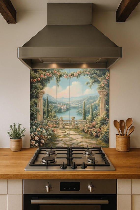 Mural de azulejos de cerámica con jardín romántico — vista 4