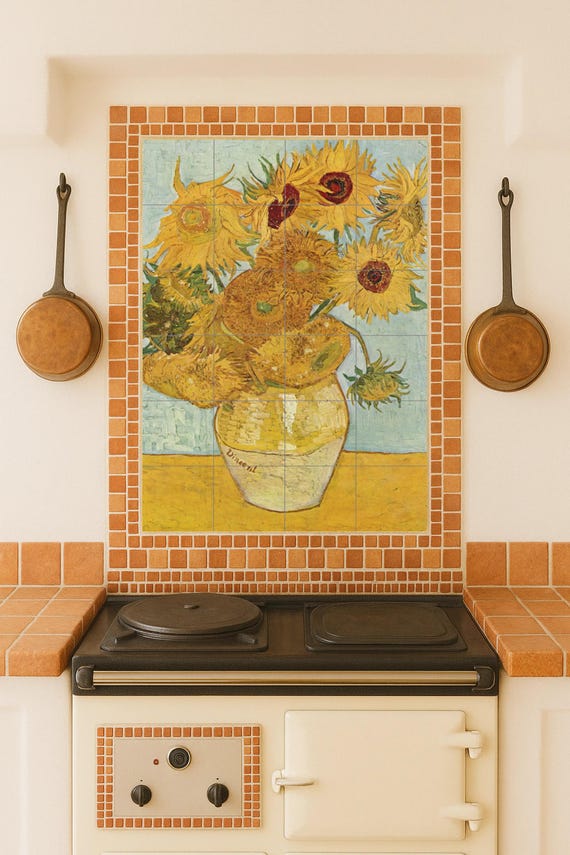 Mural de azulejos de cerámica con girasoles — Mural cerámico de Cerámicas La Noria