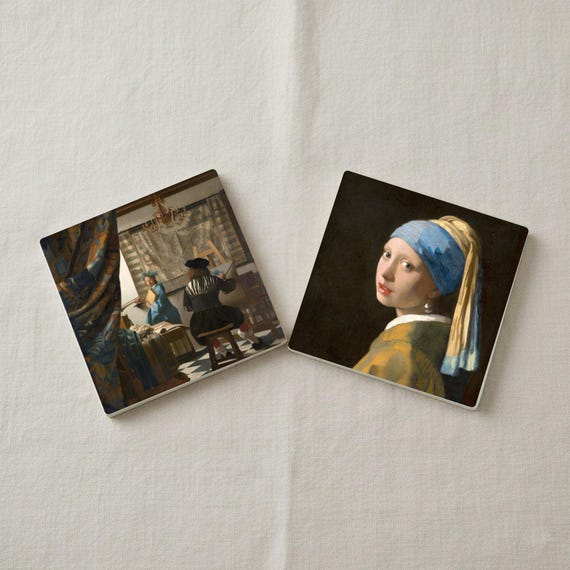 Vermeer Art, decoración de mesa de la Edad de Oro holandesa — Posavasos de cerámica y corcho de Cerámicas La Noria