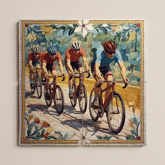Mural cerámico de un equipo ciclista