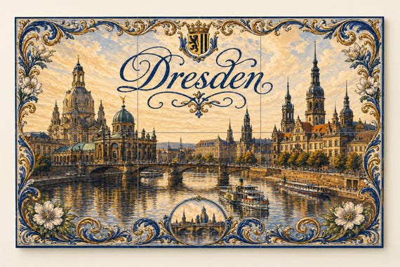 Mural de azulejos de cerámica de Dresde, Alemania, arte mural barroco de pais… — vista 3