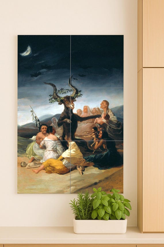 Mural de azulejos de cerámica "Aquelarre de brujas" - Arte mural romántico os… — vista 2