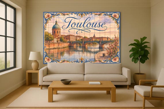 Mural de azulejos de cerámica de Toulouse, decoración de pared ribereña franc… — vista 2