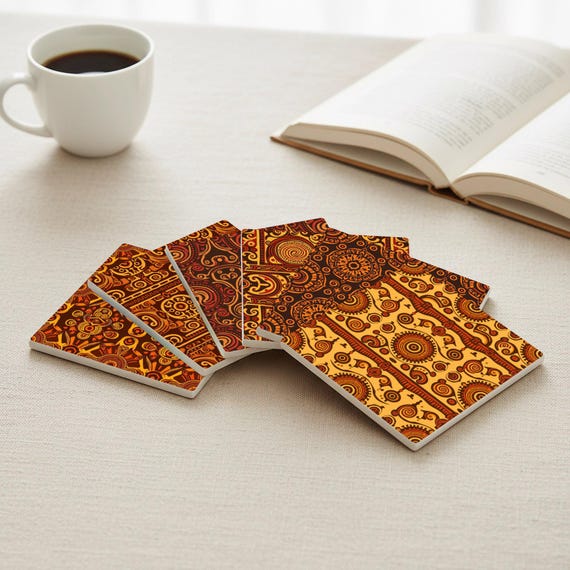 African Tribal Ceramic Coaster Set