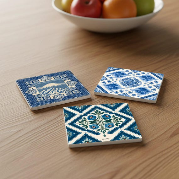 Azulejos japoneses / Posavasos del Monte Fuji azul índigo / Decoración