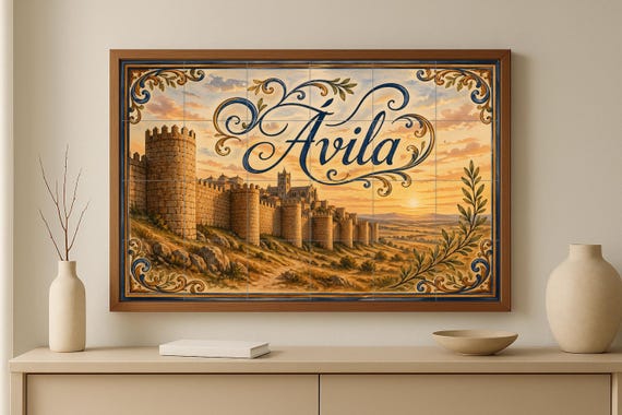 Mural de azulejos cerámicos medievales de Ávila, decoración de pared históric… — vista 3