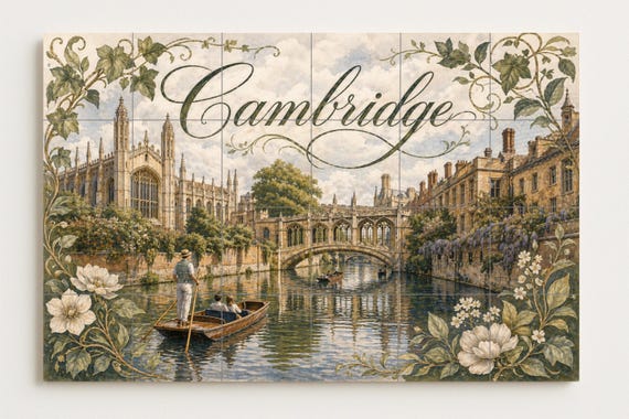Mural de azulejos de cerámica de Cambridge, Inglaterra, arte mural junto al r… — vista 4