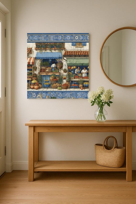 Mural de azulejos de un mercado mediterráneo — vista 4