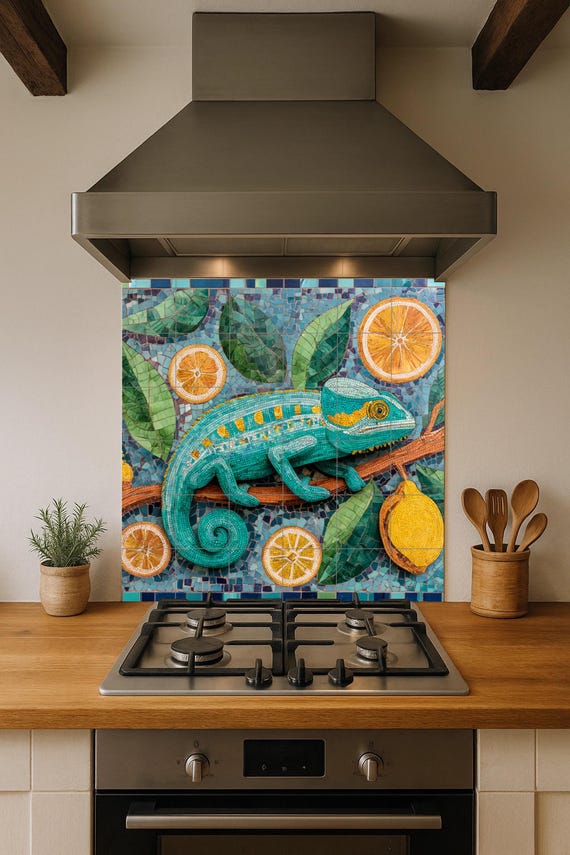 Mural cerámico de mosaico de camaleón