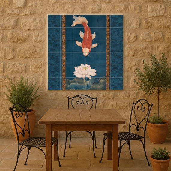 Mural cerámico de loto y koi — vista 4