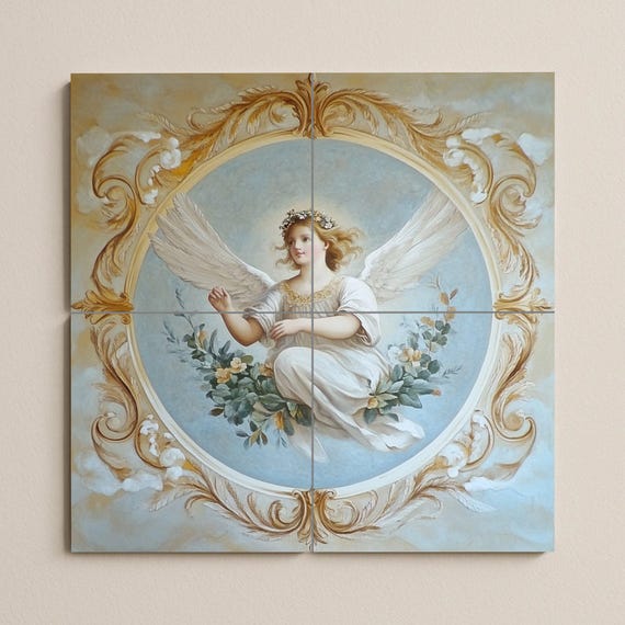 Mural cerámico de ángel renacentista — vista 2