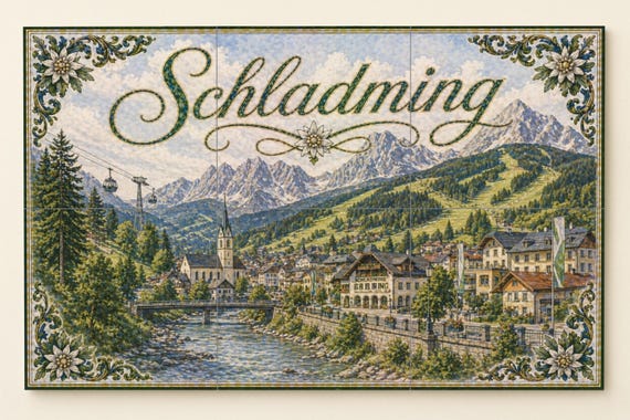 Mural de azulejos de cerámica de Schladming, Austria, decoración de pared con…