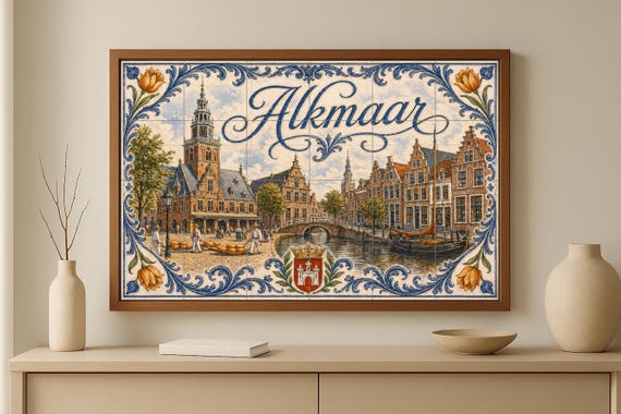 Mural de azulejos de cerámica de Alkmaar, Países Bajos, arte mural de la ciud… — vista 3