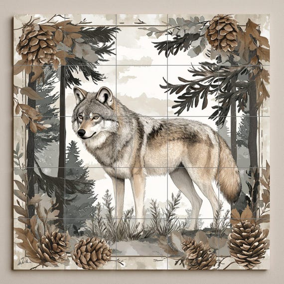 Mural cerámico de lobo nórdico — vista 3