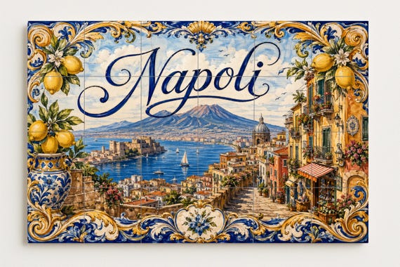 Mural de azulejos de cerámica del Monte Vesubio de Nápoles, decoración de par… — vista 4
