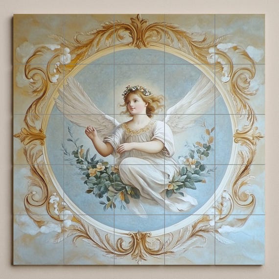 Mural cerámico de ángel renacentista — vista 3