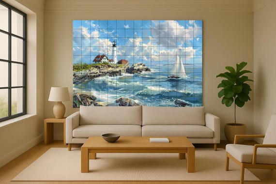 Mural de azulejos con faro náutico — Mural cerámico de Cerámicas La Noria