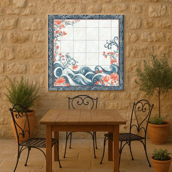 Mural cerámico con motivos de perlas bahreiníes, flores de coral, olas marina… — vista 4